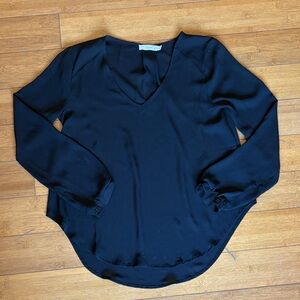 Black Long Sleeve V Neck Blouse - XS